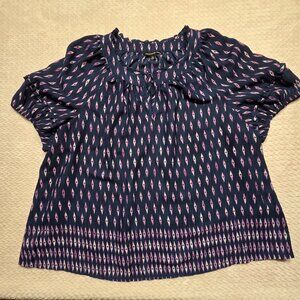 Zac & Rachel Women’s SZ 2X Navy Blue/ Purple Short Ruffle Sleeve Blouse